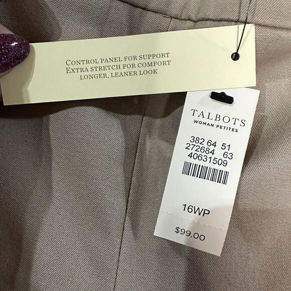 NWT Talbots Chatham Ankle Pants Women's Size 16W Petite Slim Sand Castle Stretch - Picture 7 of 10